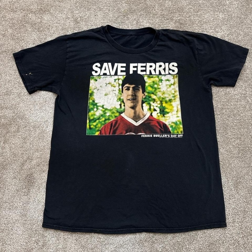 Ferris Bueller's Day Off "Save Ferris" Black T-Shirt Large Retro Movie Tee Large